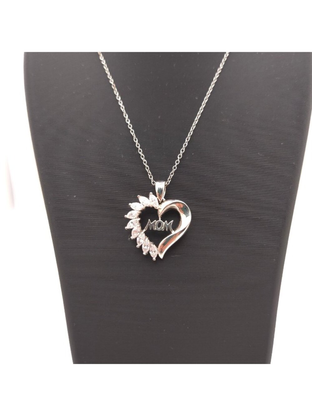 Sterling Silver Heart Pendant Necklace Mom CZ Accents 18" Sterling Chain Gift